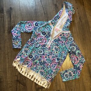 Lilly Pulitzer Harmon Teal Floral Hooded Cover-Up